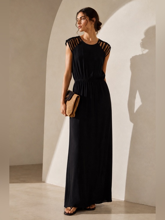 Sandro Dresses & Skirts - Sandro Paris Black Maxi Dress | Cutout Shoulder Detail | Size 2 (M)